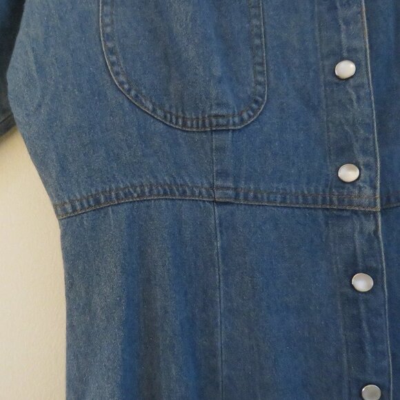 VINTAGE NEVADA JEANSWEAR Light Denim Pearl Snap Maxi Dress - Size 10 - Picture 7 of 15